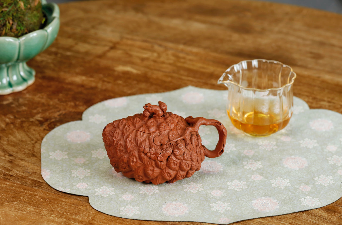 180ml Yixing Zisha Teapot with Squirrel and Pinecone Design – Hong Jiangpo Ni Purple Clay Handmade Chinese Gongfu Teapot