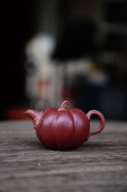 Handmade Yixing Red jianpo Clay zhuni Pumpkin Teapot, 60ml | Artistic Purple Clay Teapot, Gong Fu Cha, Unique Tea Ceremony