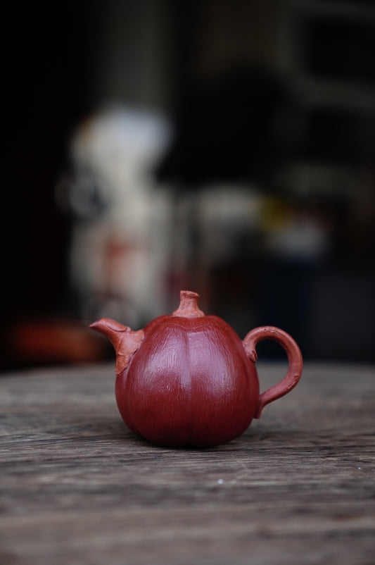 Handmade Yixing Red jiangpo and Zhu Ni Clay Pumpkin Teapot, 60ml | Artistic Purple Clay Teapot, Gong Fu Cha, Unique Tea Ceremony