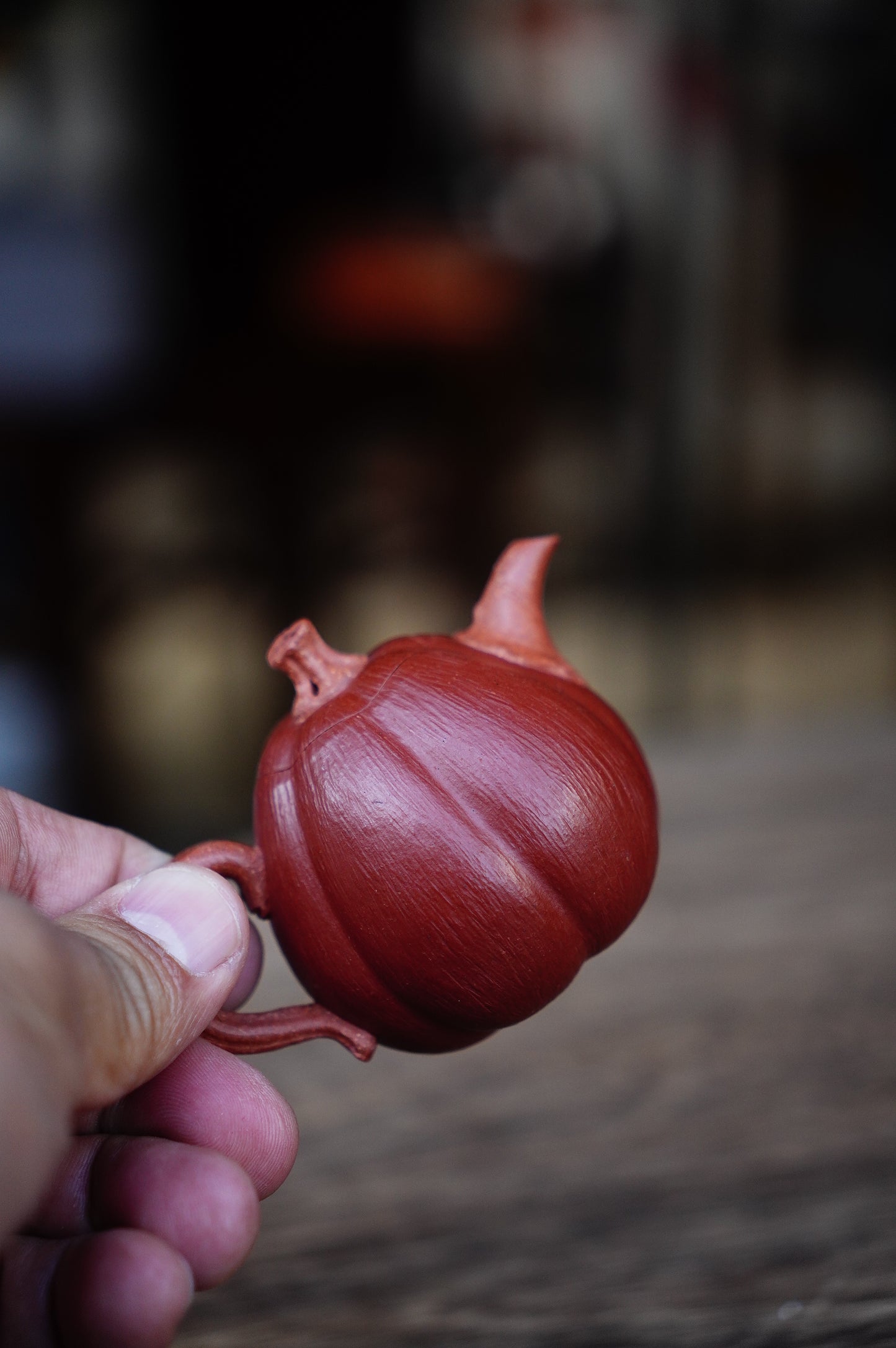 Handmade Yixing Red jiangpo and Zhu Ni Clay Pumpkin Teapot, 60ml | Artistic Purple Clay Teapot, Gong Fu Cha, Unique Tea Ceremony