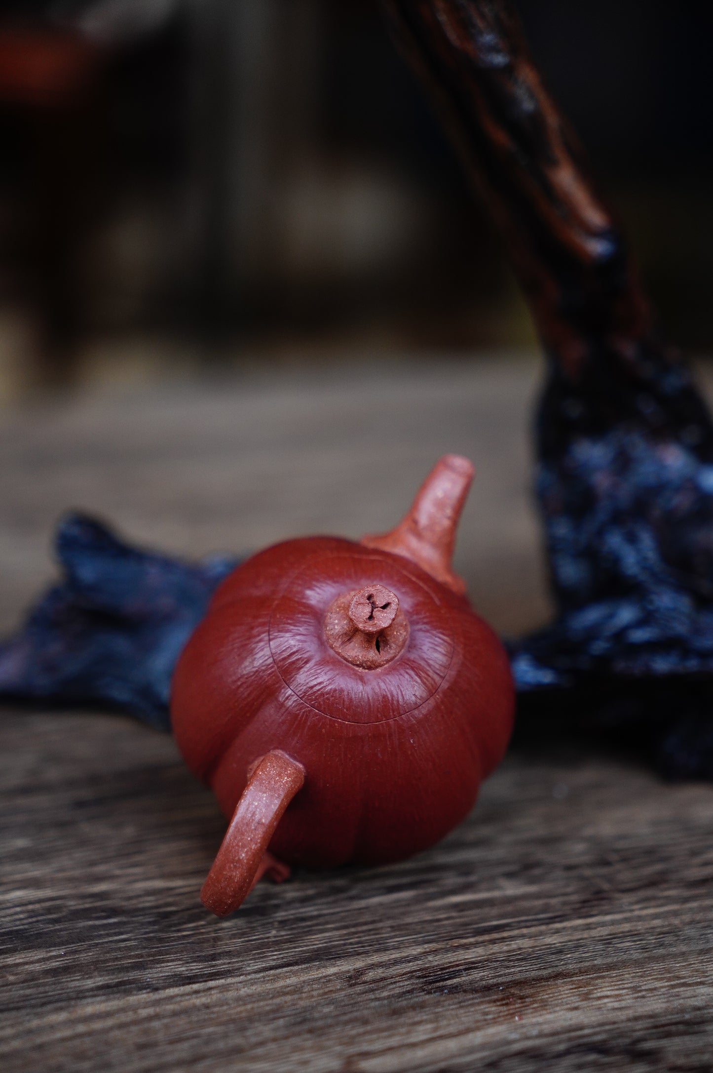 Handmade Yixing Red jiangpo and Zhu Ni Clay Pumpkin Teapot, 60ml | Artistic Purple Clay Teapot, Gong Fu Cha, Unique Tea Ceremony