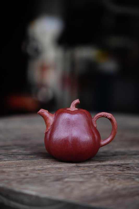 Handmade Yixing Zhu ni and red jiangpo clay Pumpkin Teapot, 60ml | Artistic Purple Clay Teapot, Gong Fu Cha, Unique Tea Ceremony