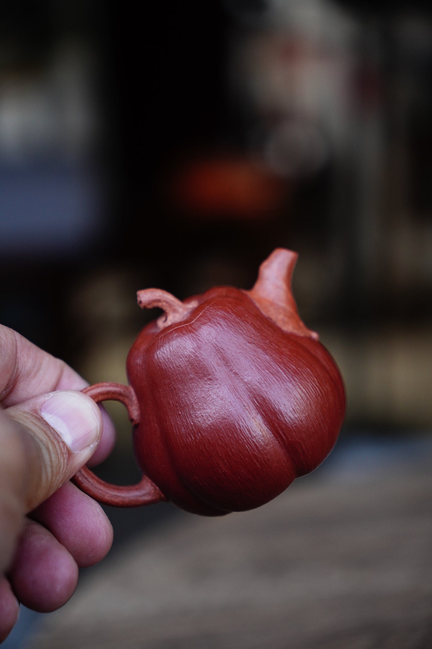 Handmade Yixing Zhu ni and red jiangpo clay Pumpkin Teapot, 60ml | Artistic Purple Clay Teapot, Gong Fu Cha, Unique Tea Ceremony