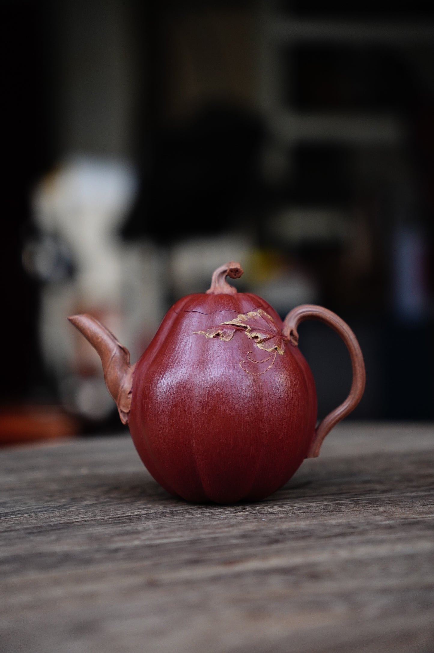 Handmade Yixing yellow duan and Da hong pao Clay Pumpkin Teapot, 160ml | Artistic Purple Clay Teapot, Gong Fu Cha, Unique Tea Ceremony