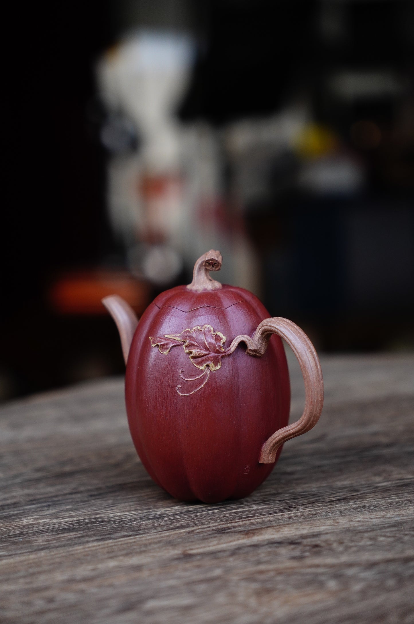Handmade Yixing Tellow jianpo clay and da hong pao Clay Pumpkin Teapot, 180ml | Artistic Purple Clay Teapot, Gong Fu Cha, Unique Tea Ceremony