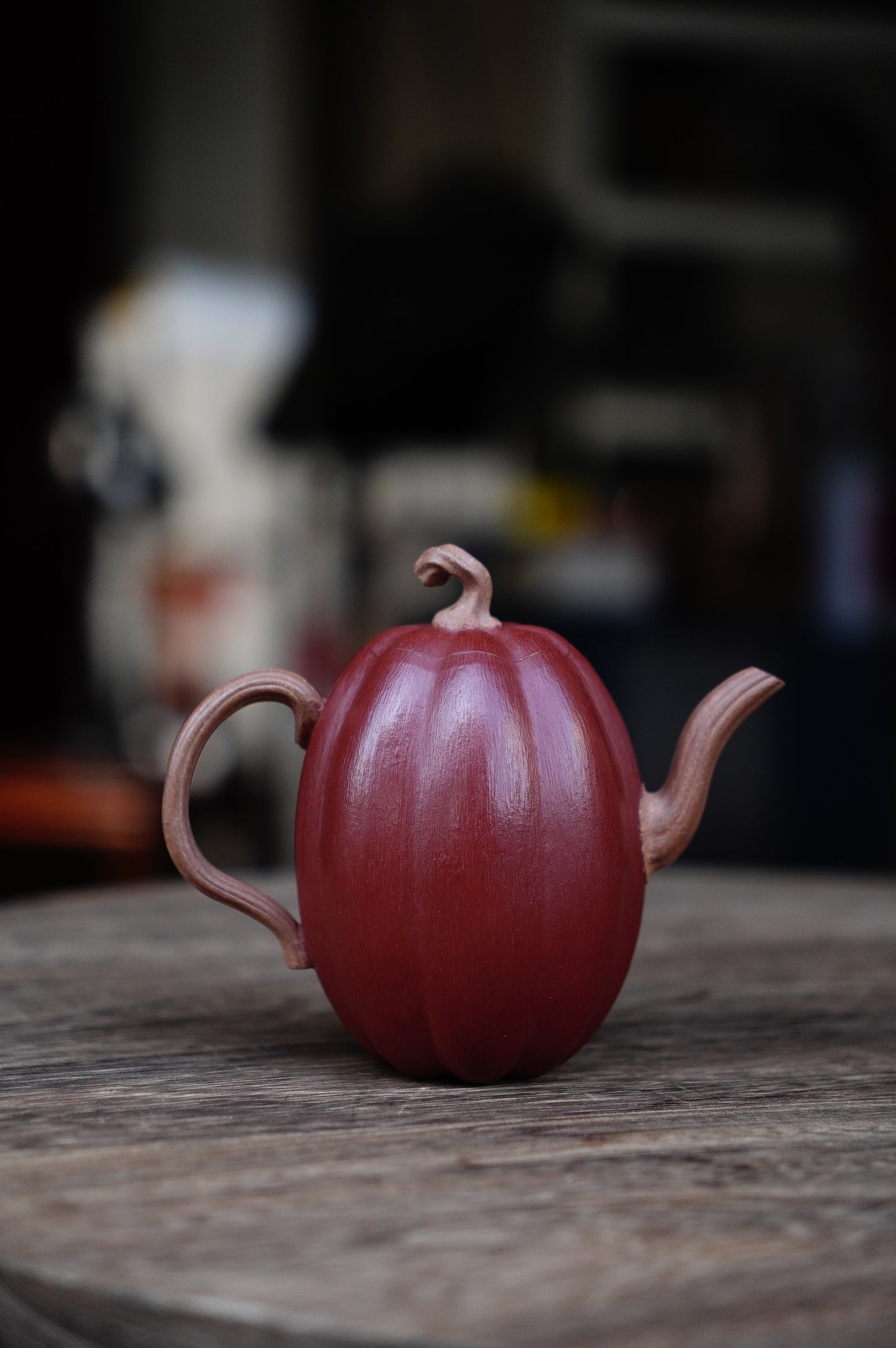 Handmade Yixing Tellow jianpo clay and da hong pao Clay Pumpkin Teapot, 180ml | Artistic Purple Clay Teapot, Gong Fu Cha, Unique Tea Ceremony