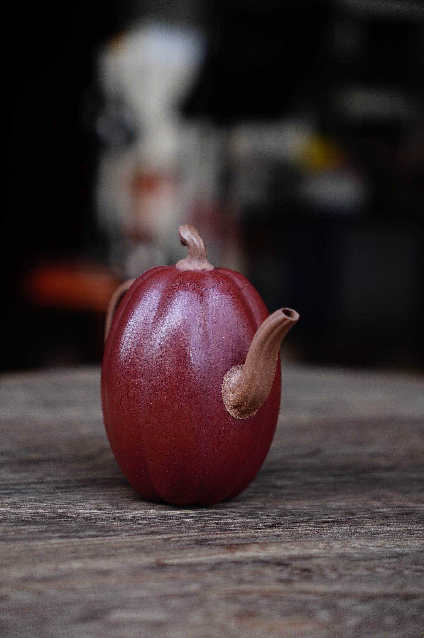 Handmade Yixing Tellow jianpo clay and da hong pao Clay Pumpkin Teapot, 180ml | Artistic Purple Clay Teapot, Gong Fu Cha, Unique Tea Ceremony