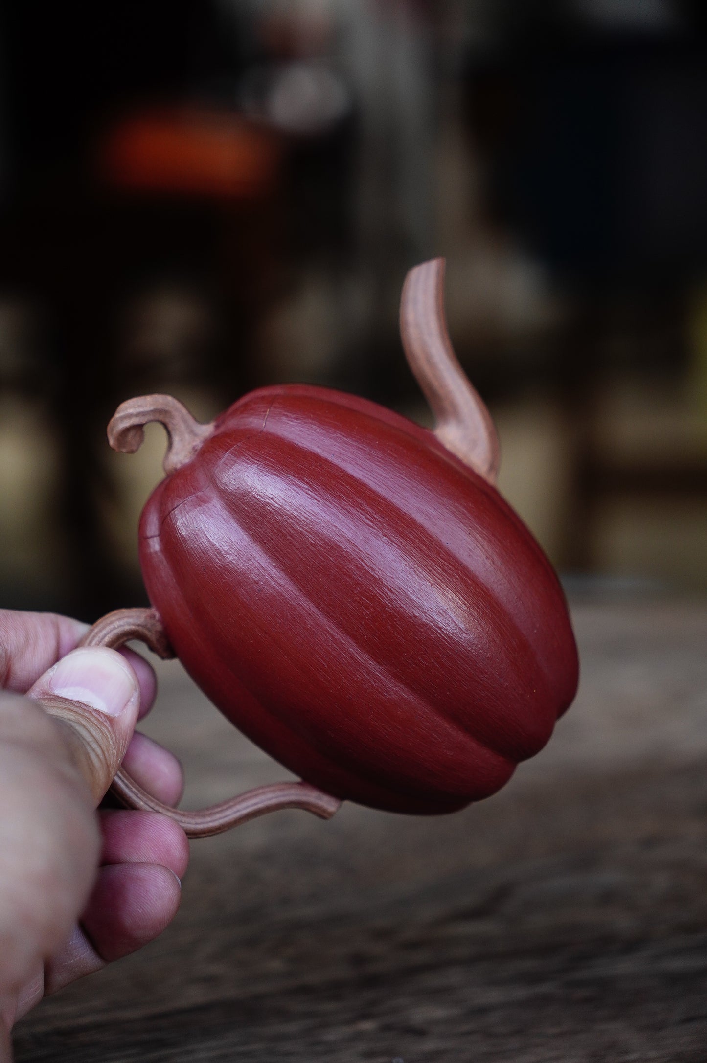 Handmade Yixing Tellow jianpo clay and da hong pao Clay Pumpkin Teapot, 180ml | Artistic Purple Clay Teapot, Gong Fu Cha, Unique Tea Ceremony