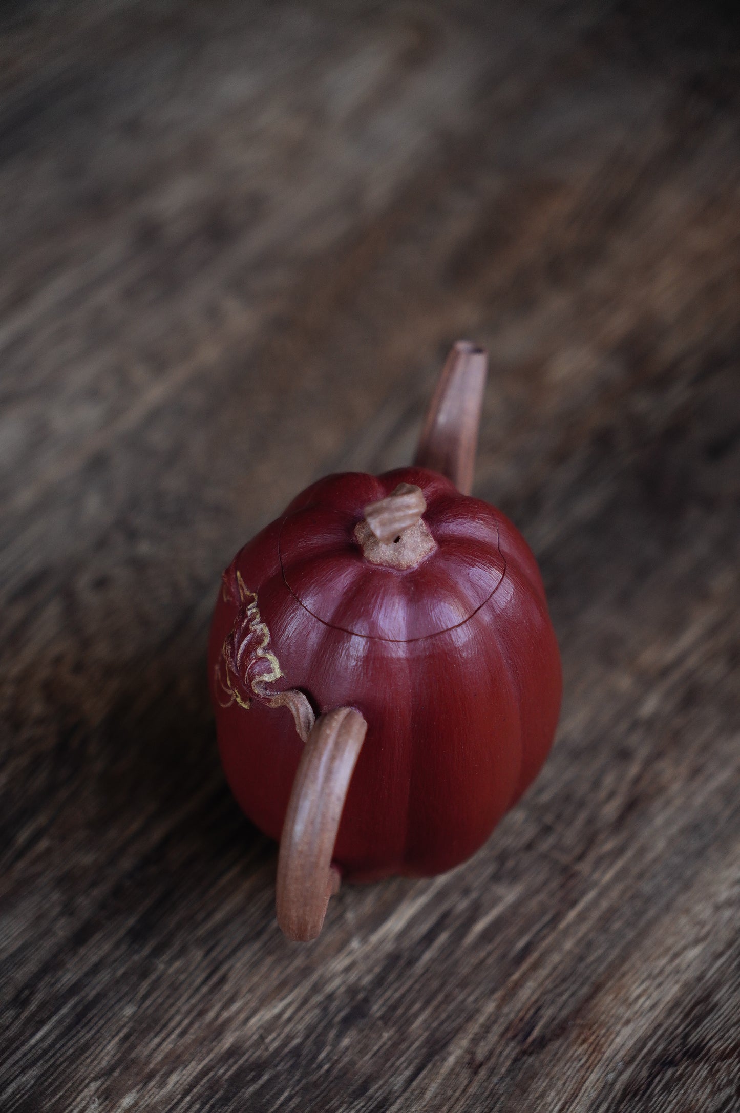 Handmade Yixing Tellow jianpo clay and da hong pao Clay Pumpkin Teapot, 180ml | Artistic Purple Clay Teapot, Gong Fu Cha, Unique Tea Ceremony