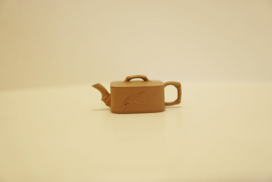 Yixing Zisha Square Bamboo Teapot | Si Fang Zhu | Traditional Chinese Kung Fu Tea Pot | Golden Duan Ni Clay | 70 ml / 2.4 oz Mini Teapot
