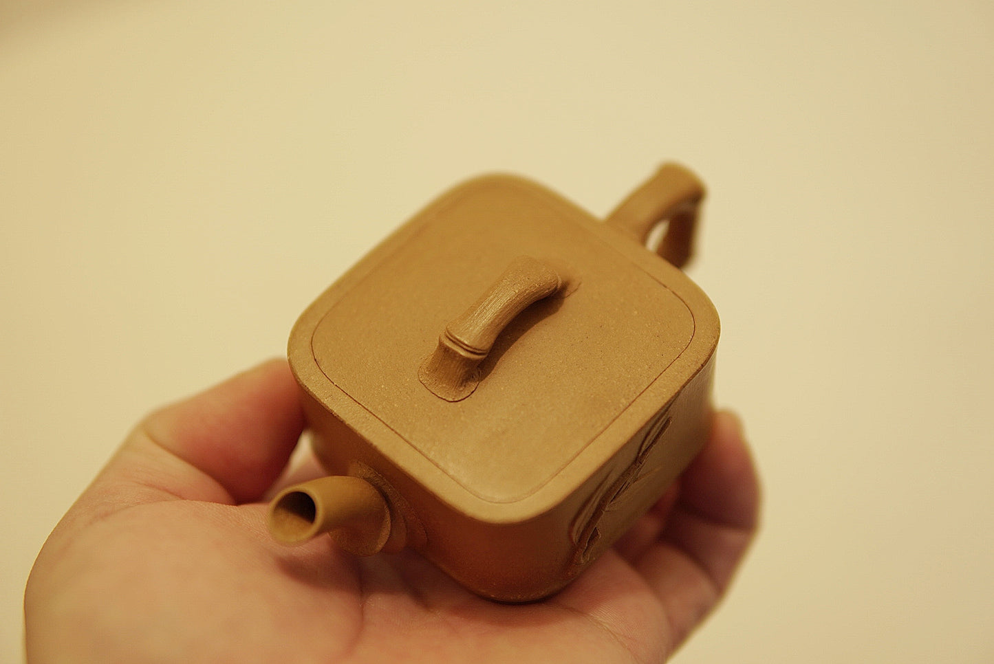 Yixing Zisha Square Bamboo Teapot | Si Fang Zhu | Traditional Chinese Kung Fu Tea Pot | Golden Duan Ni Clay | 70 ml / 2.4 oz Mini Teapot