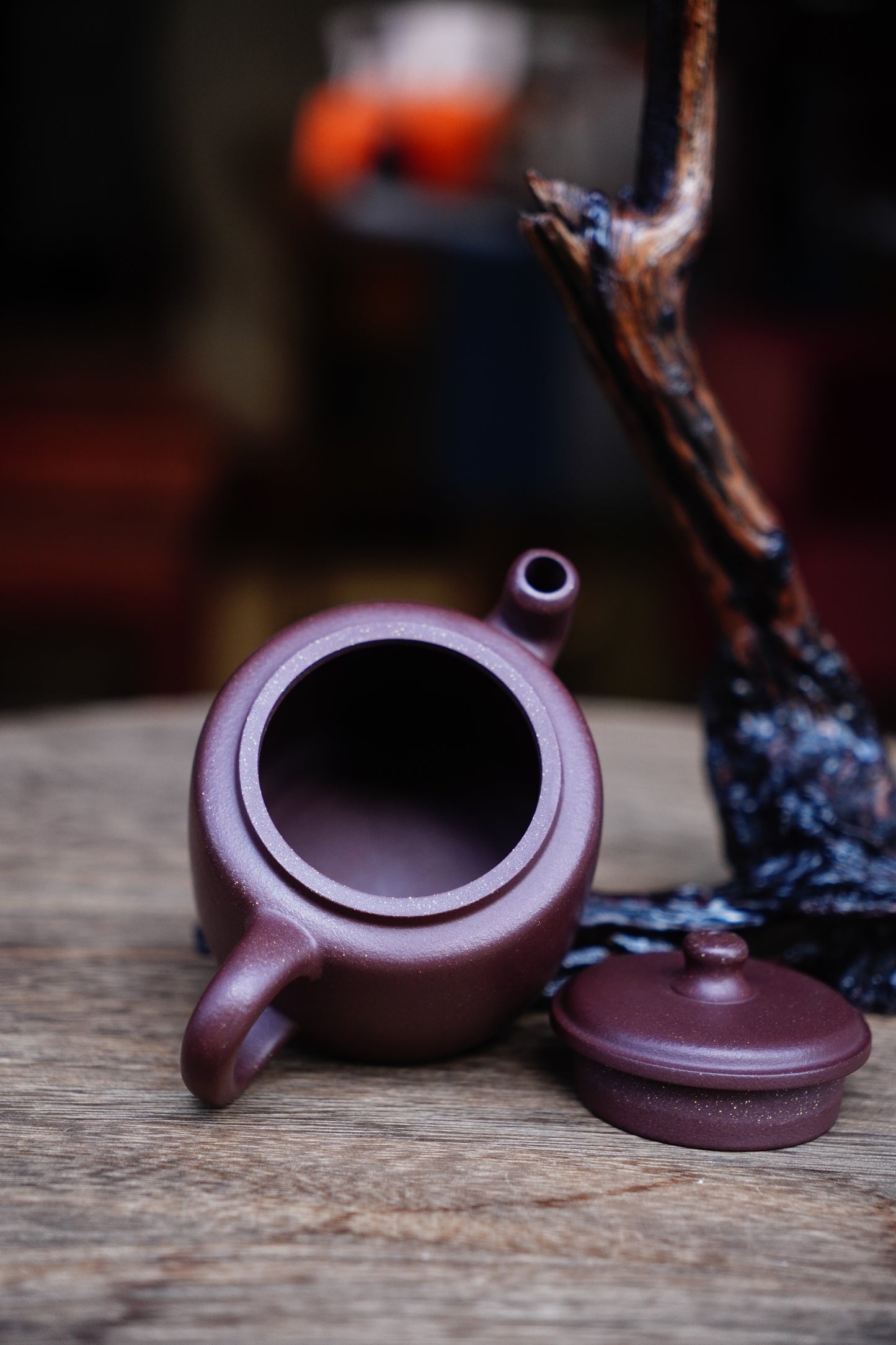 Handmade molin teapot, Purple clay 210ml, Ceramic, pottery, Zen Gongfu tea