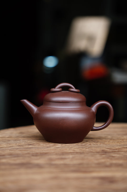 Yixing Zisha Purple Clay Teapot 170ml, Shui Ping (Horizontal) Style, Double Ring Knob, Handmade in China, Perfect for Oolong & Pu'er Tea