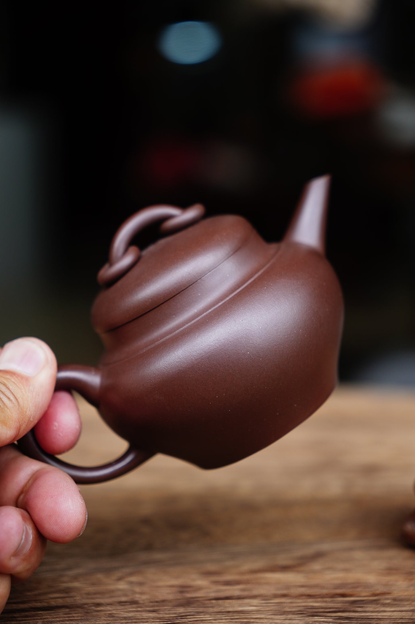 Yixing Zisha Purple Clay Teapot 170ml, Shui Ping (Horizontal) Style, Double Ring Knob, Handmade in China, Perfect for Oolong & Pu'er Tea