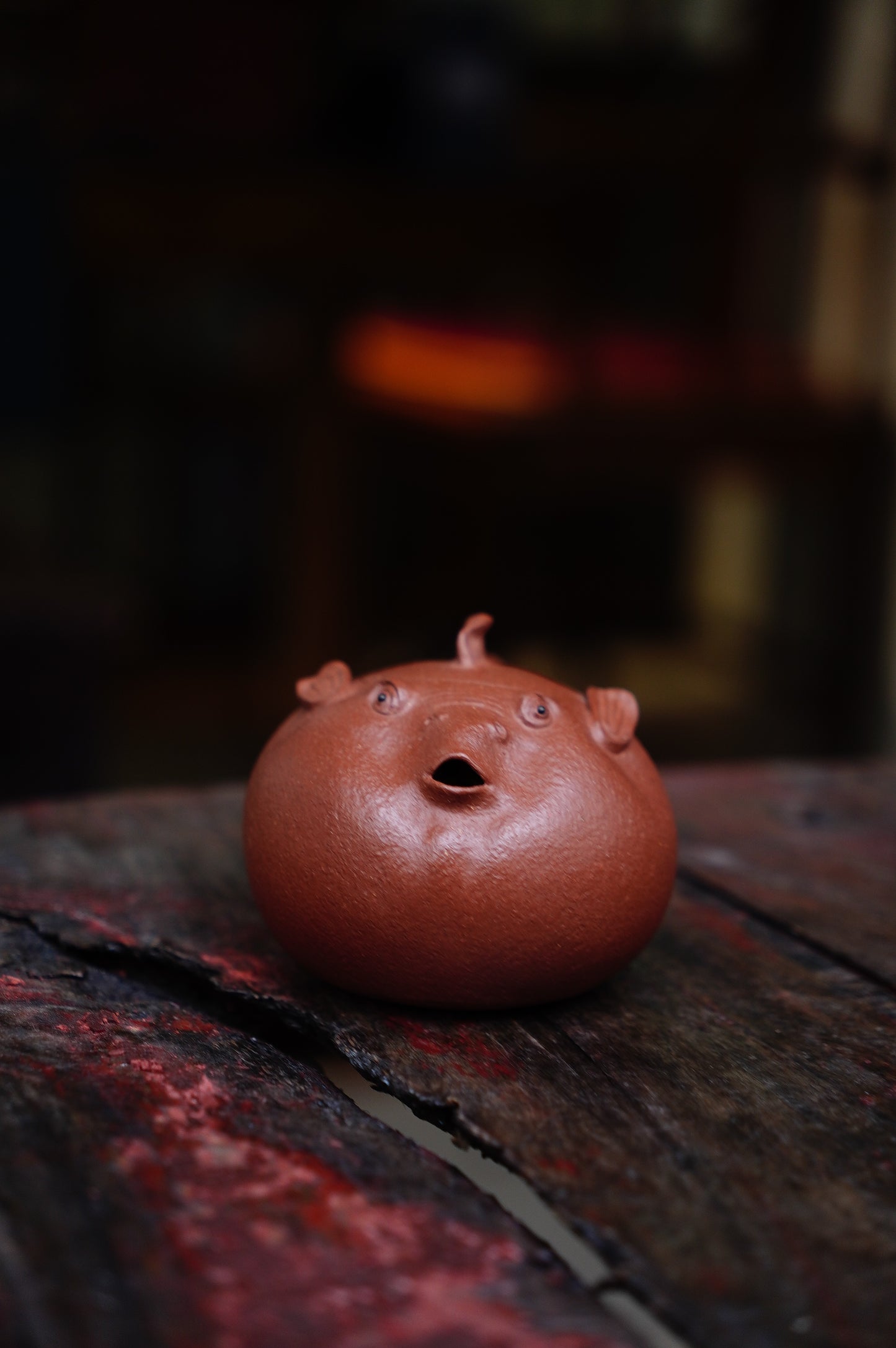 Fugu Lucky Charm Teapot: Handcrafted Ceramic Pufferfish Pot for Japanese Tea Ceremony | Artisan Gift 170ml Red Jiangpo clay Original design