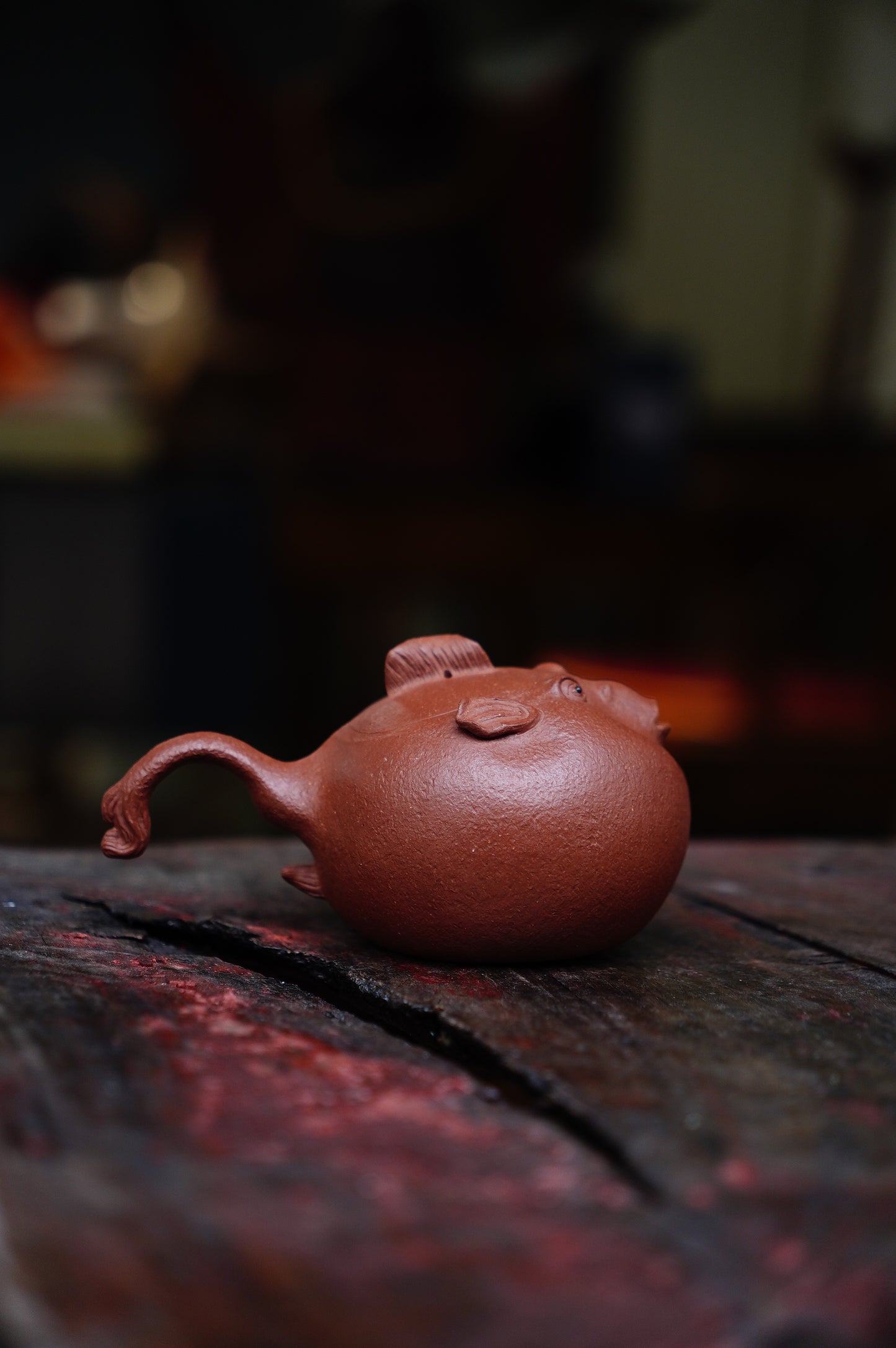 Fugu Lucky Charm Teapot: Handcrafted Ceramic Pufferfish Pot for Japanese Tea Ceremony | Artisan Gift 170ml Red Jiangpo clay Original design