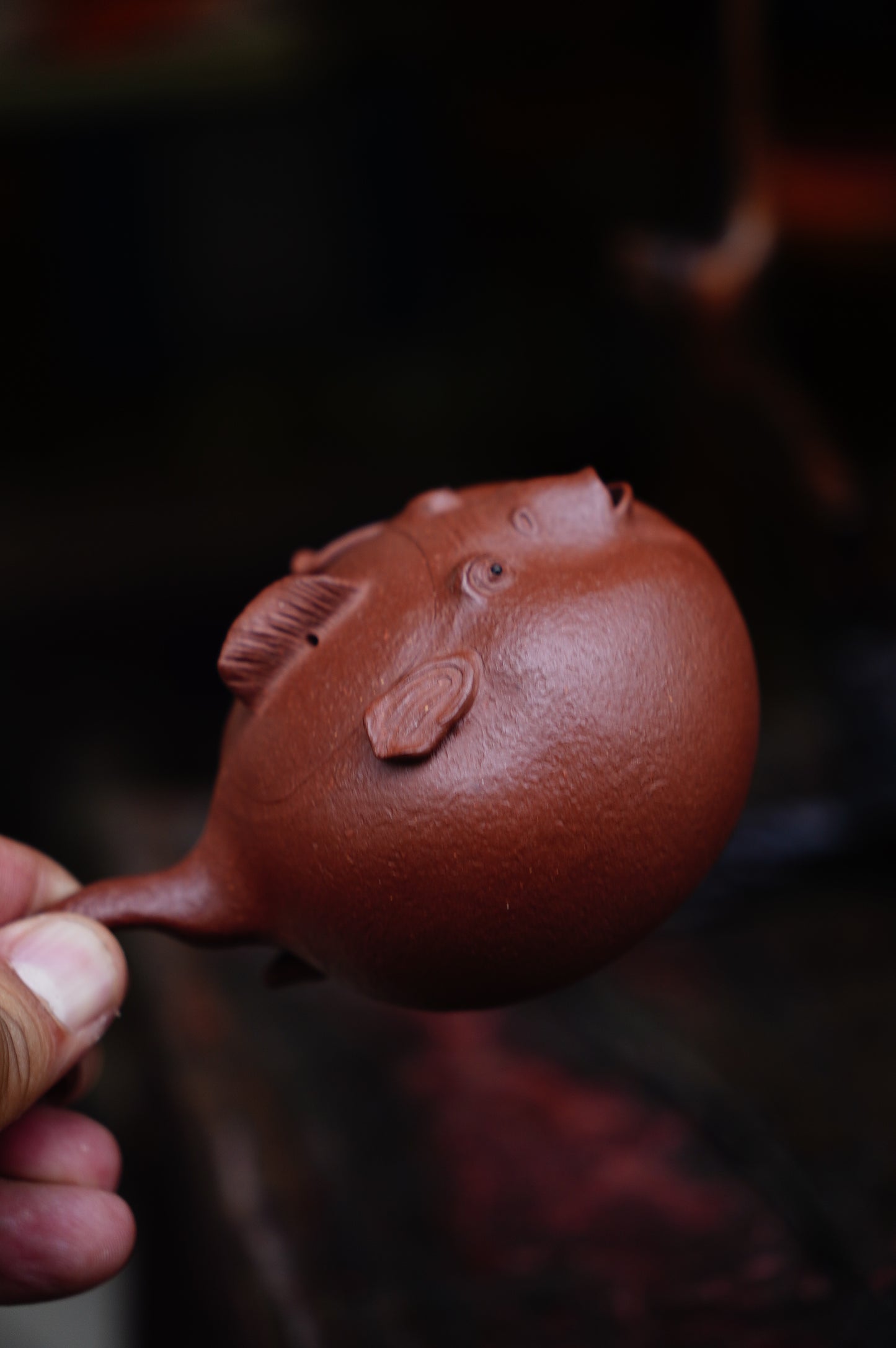 Fugu Lucky Charm Teapot: Handcrafted Ceramic Pufferfish Pot for Japanese Tea Ceremony | Artisan Gift 170ml Red Jiangpo clay Original design