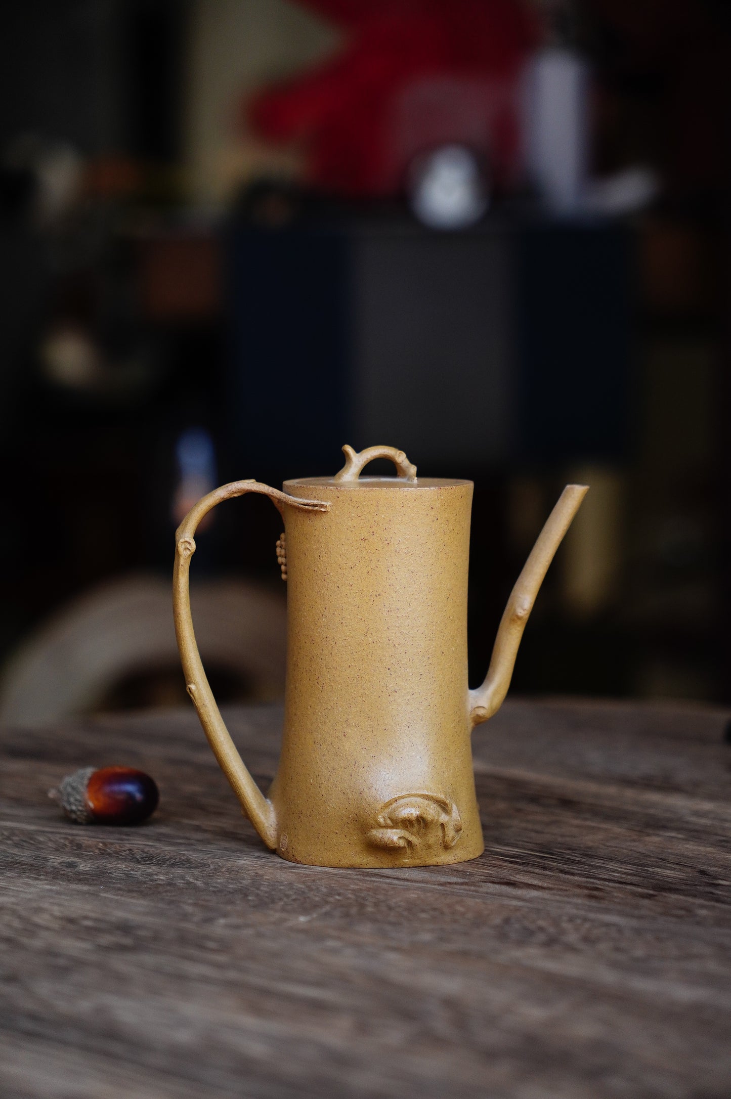 Grape Vine Stump Sculpture Teapot, 170ml Handmade Yixing | Golden Duan Ni Purple Clay, Functional Art for Gongfu Cha