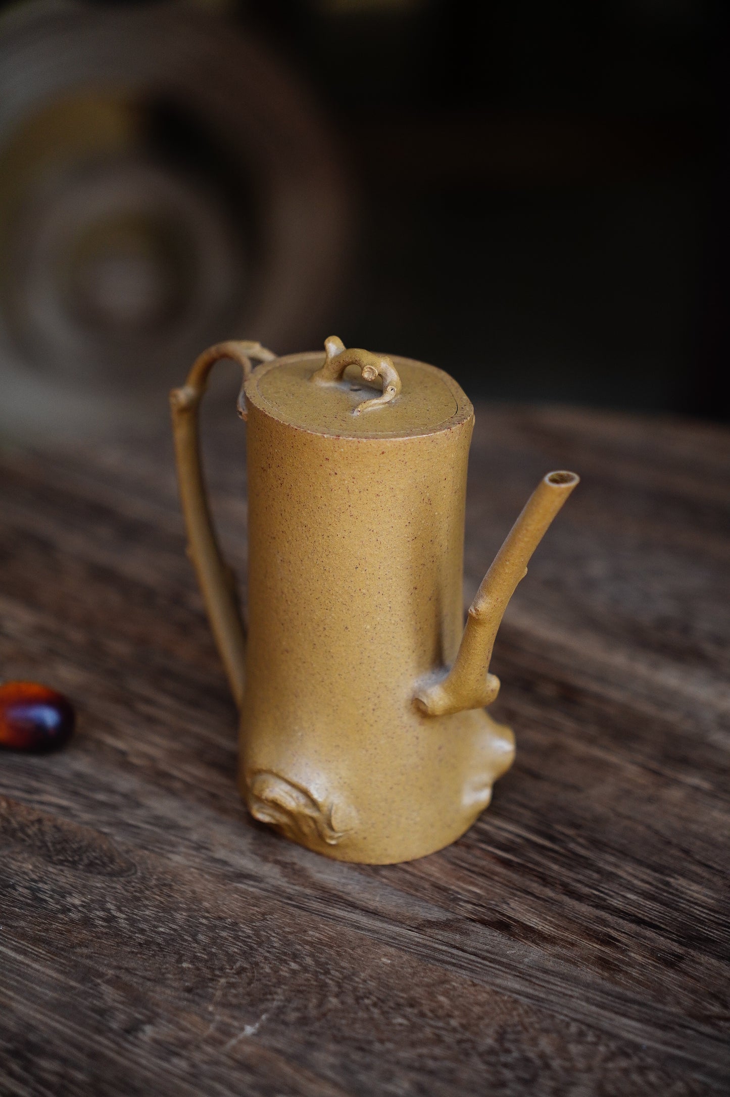 Grape Vine Stump Sculpture Teapot, 170ml Handmade Yixing | Golden Duan Ni Purple Clay, Functional Art for Gongfu Cha