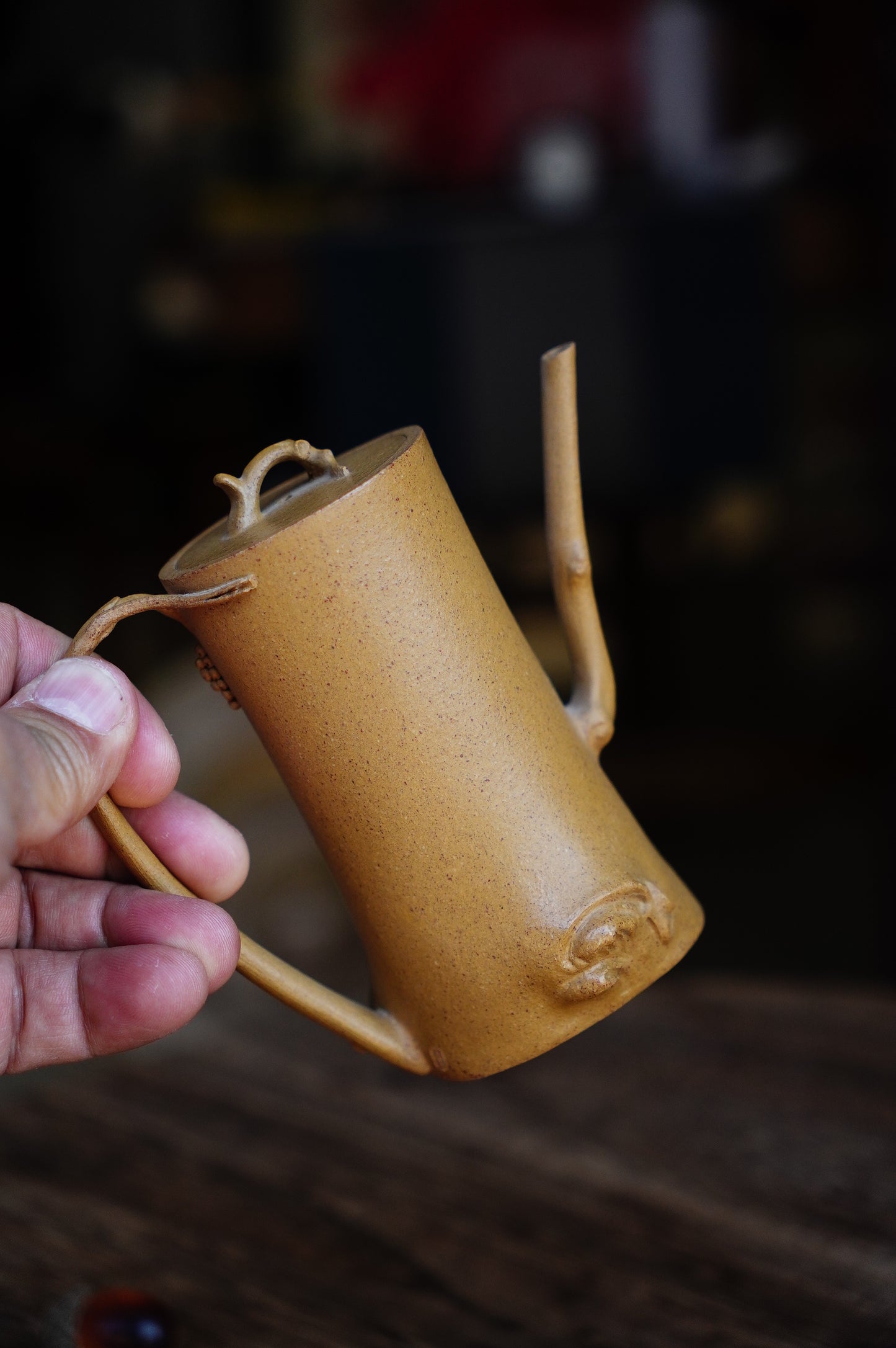 Grape Vine Stump Sculpture Teapot, 170ml Handmade Yixing | Golden Duan Ni Purple Clay, Functional Art for Gongfu Cha