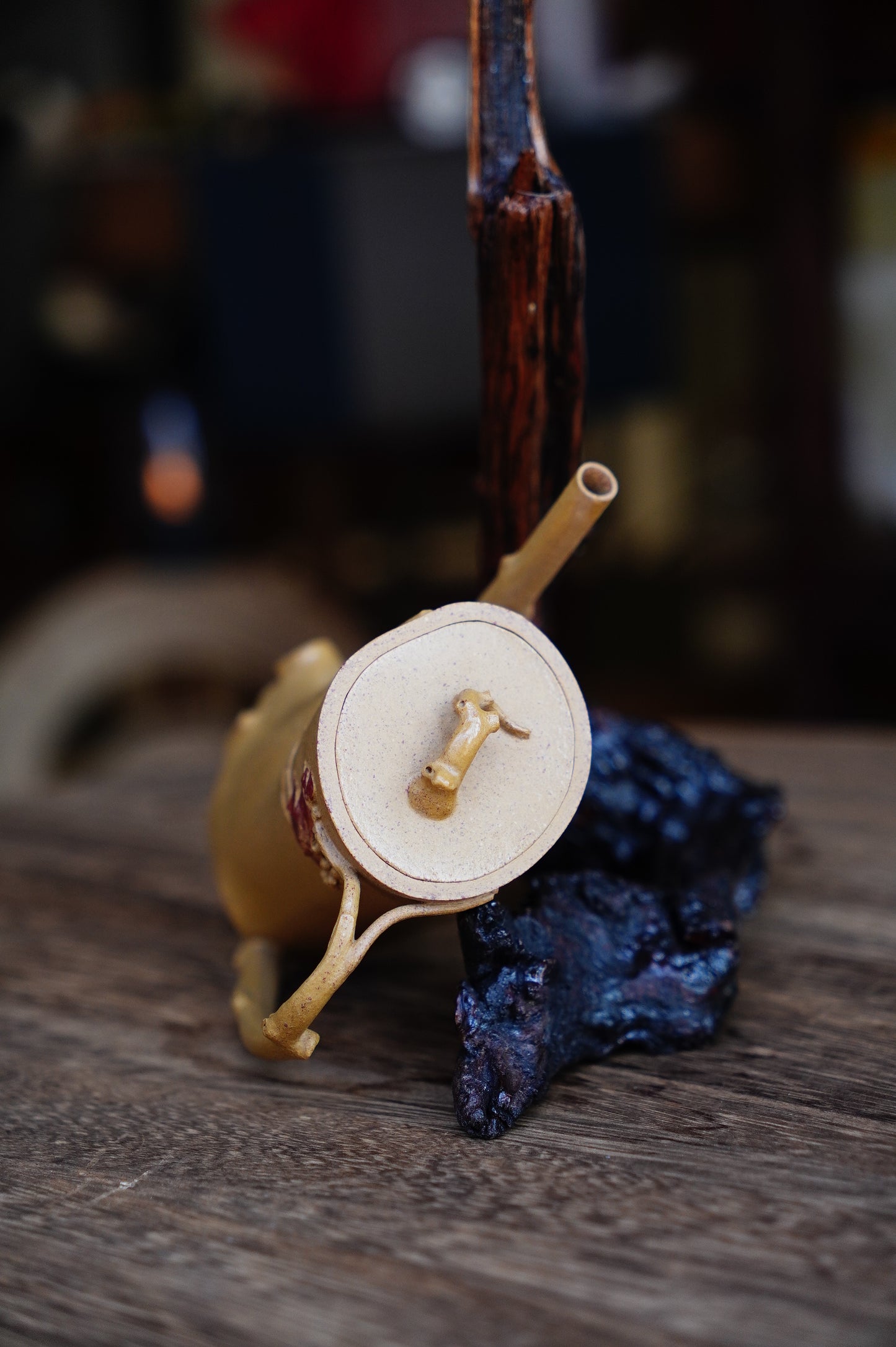 Grape Vine Stump Sculpture Teapot, 170ml Handmade Yixing | Golden Duan Ni Purple Clay, Functional Art for Gongfu Cha