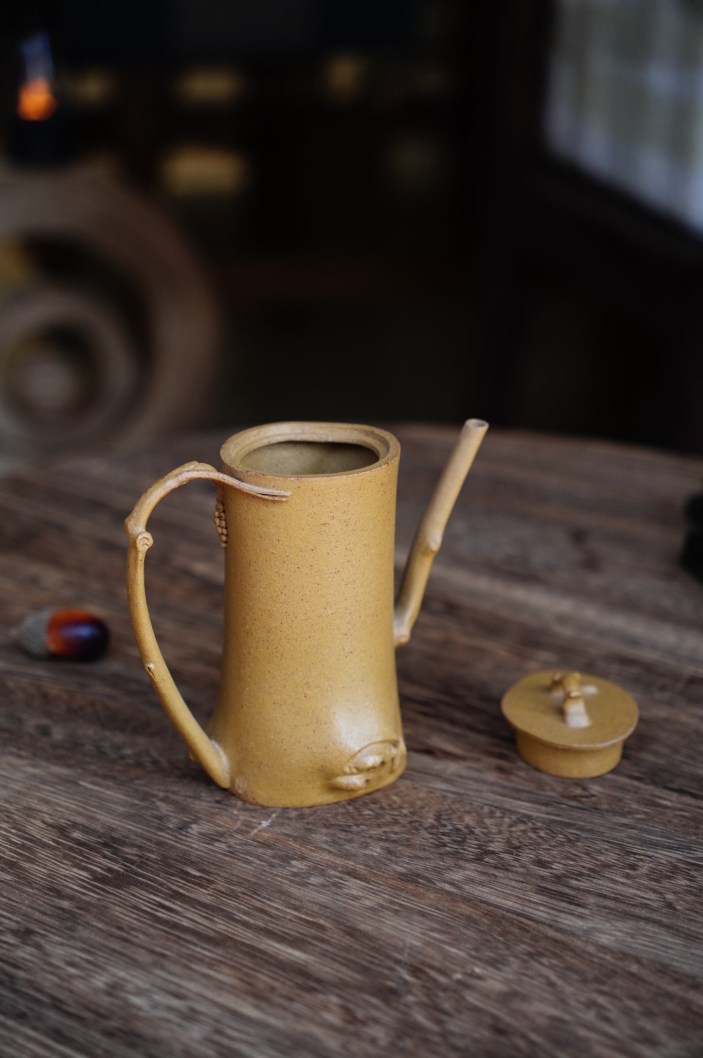 Grape Vine Stump Sculpture Teapot, 170ml Handmade Yixing | Golden Duan Ni Purple Clay, Functional Art for Gongfu Cha