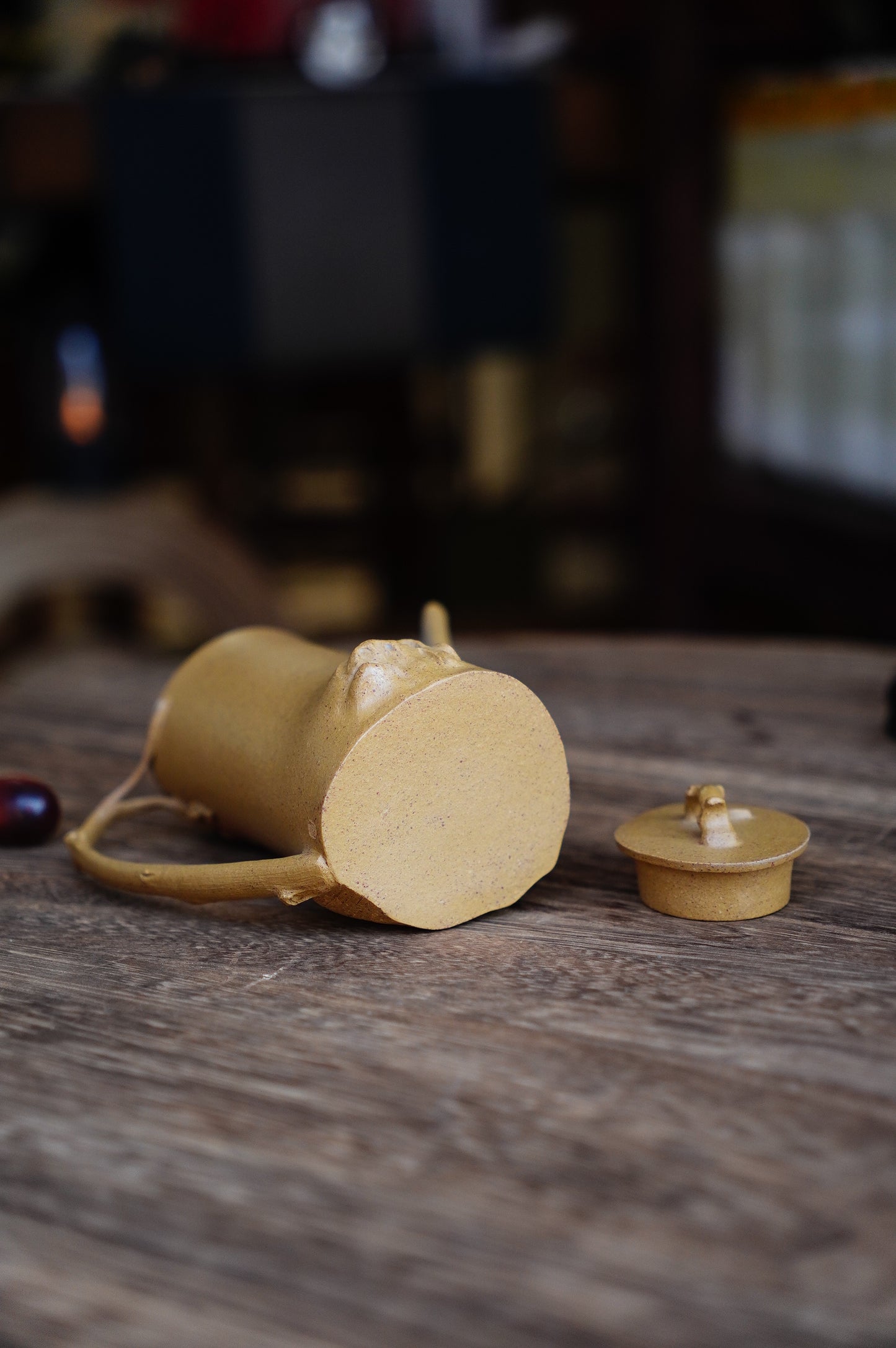 Grape Vine Stump Sculpture Teapot, 170ml Handmade Yixing | Golden Duan Ni Purple Clay, Functional Art for Gongfu Cha