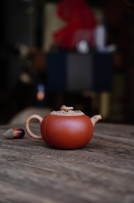 110ml Yixing Zisha Teapot - Jiangponi  Huang Duan Ni - Short Persimmon Shape - Zhuni Decoration - Gongfu Tea Pot - Handmade Chinese Kung Fu Tea Set