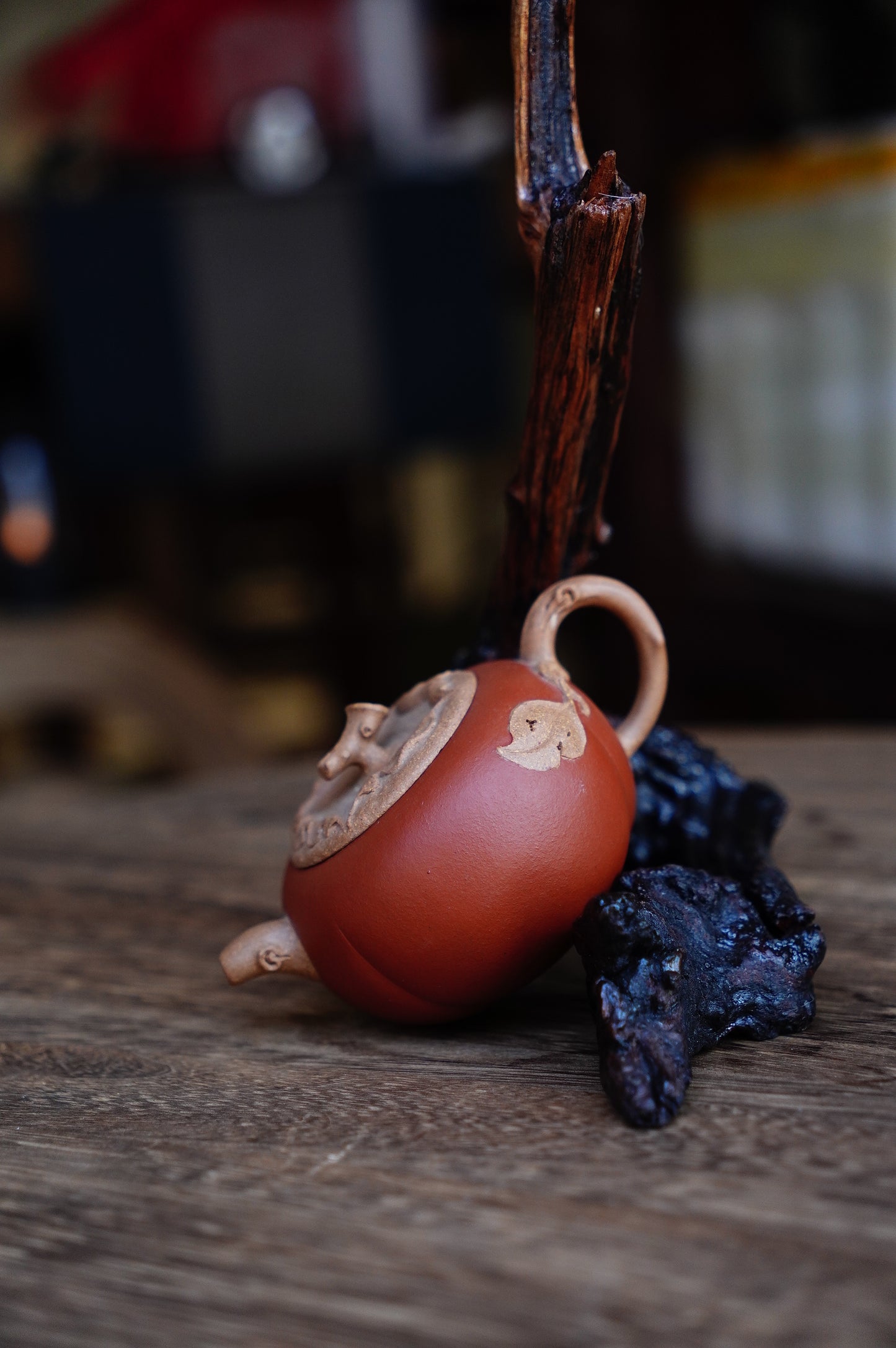 110ml Yixing Zisha Teapot - Jiangponi  Huang Duan Ni - Short Persimmon Shape - Zhuni Decoration - Gongfu Tea Pot - Handmade Chinese Kung Fu Tea Set