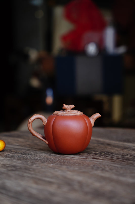 110ml Yixing Zisha Teapot - Huang Jiangpo Ni - Tall Persimmon Shape  - Zhuni Decoration - Gongfu Tea Pot - Handmade Chinese Kung Fu Tea Set