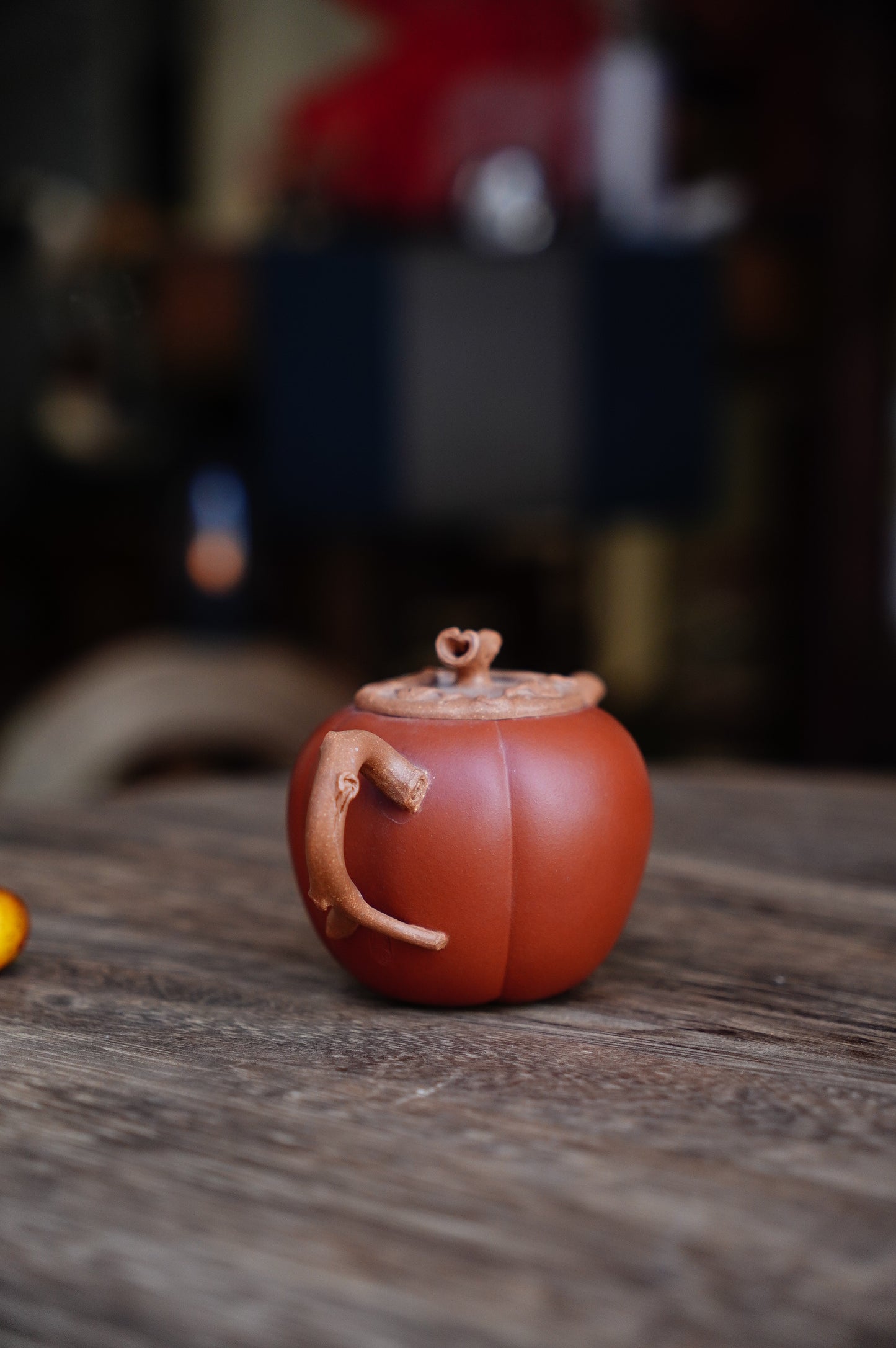 110ml Yixing Zisha Teapot - Huang Jiangpo Ni - Tall Persimmon Shape  - Zhuni Decoration - Gongfu Tea Pot - Handmade Chinese Kung Fu Tea Set