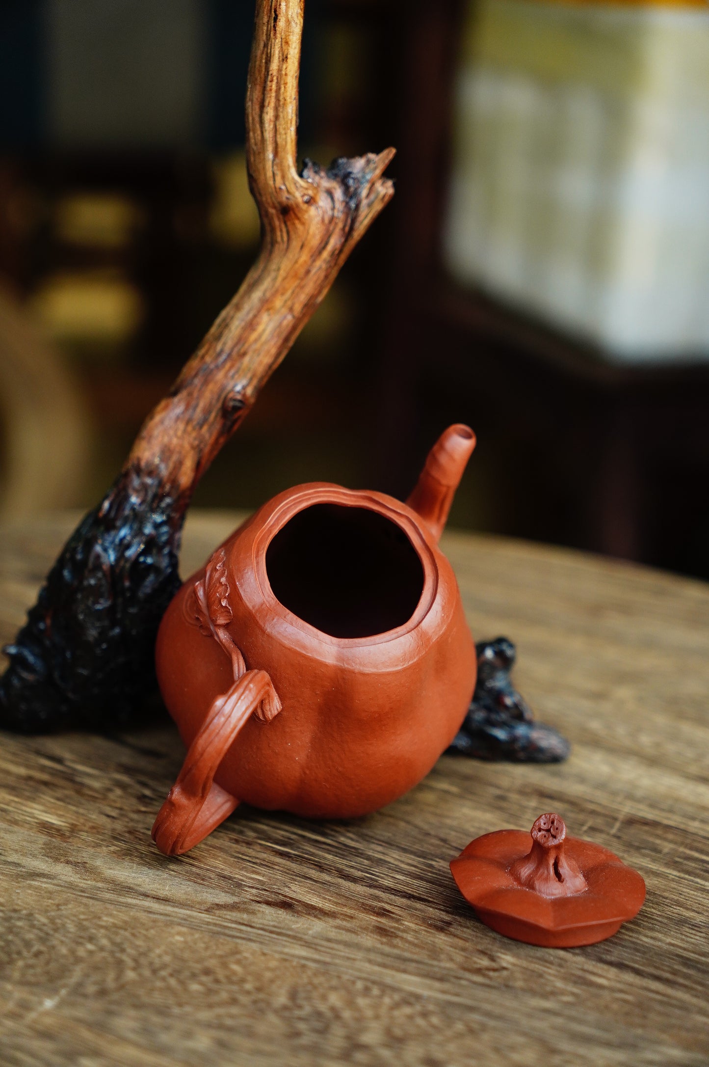 Handmade Yixing Zhu Ni Clay Pumpkin Teapot, 230ml | Artistic Purple Clay Teapot, Gong Fu Cha, Unique Tea Ceremony