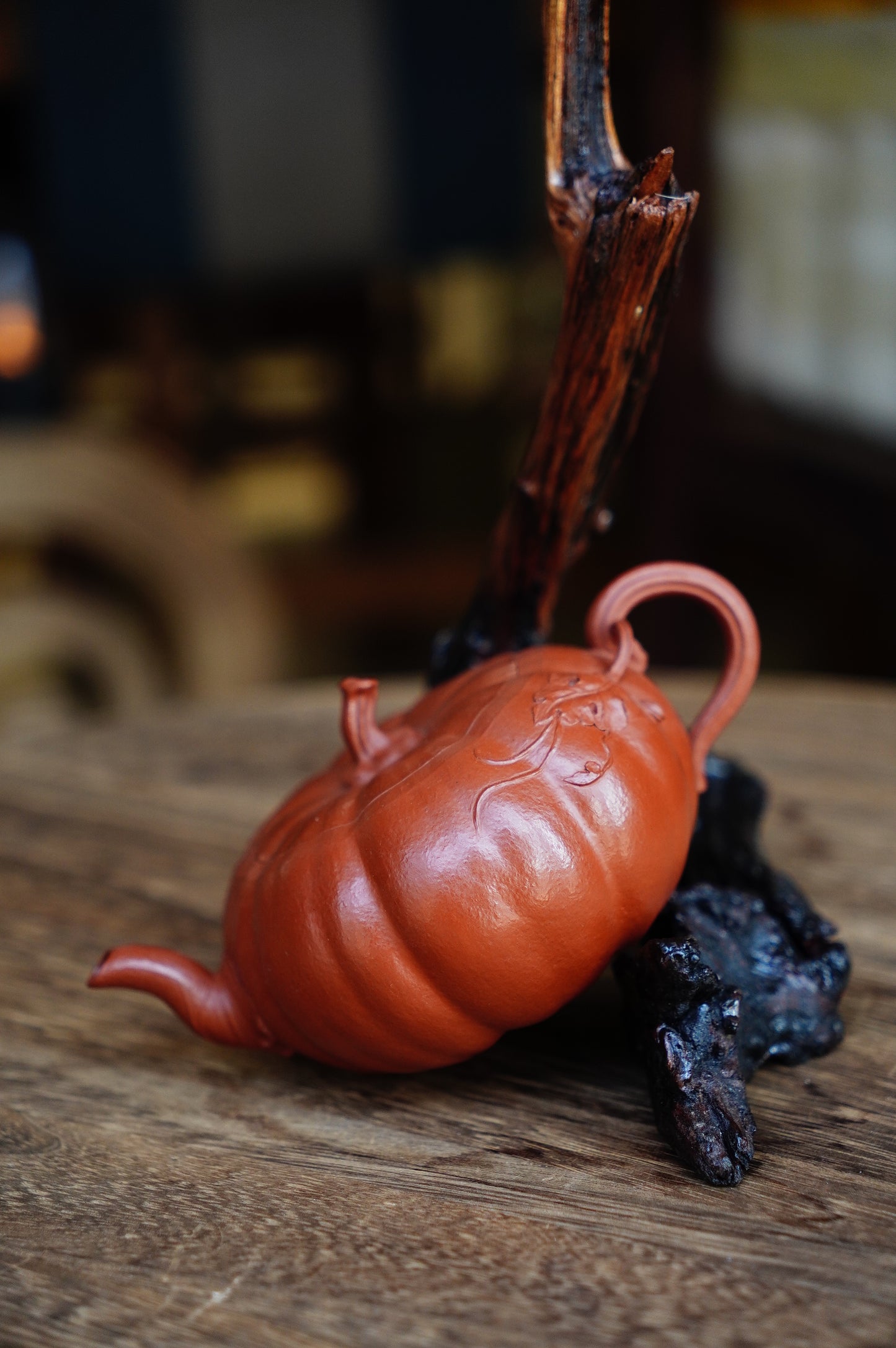 Handmade Yixing Zhu Ni Clay Pumpkin Teapot, 230ml | Artistic Purple Clay Teapot, Gong Fu Cha, Unique Tea Ceremony