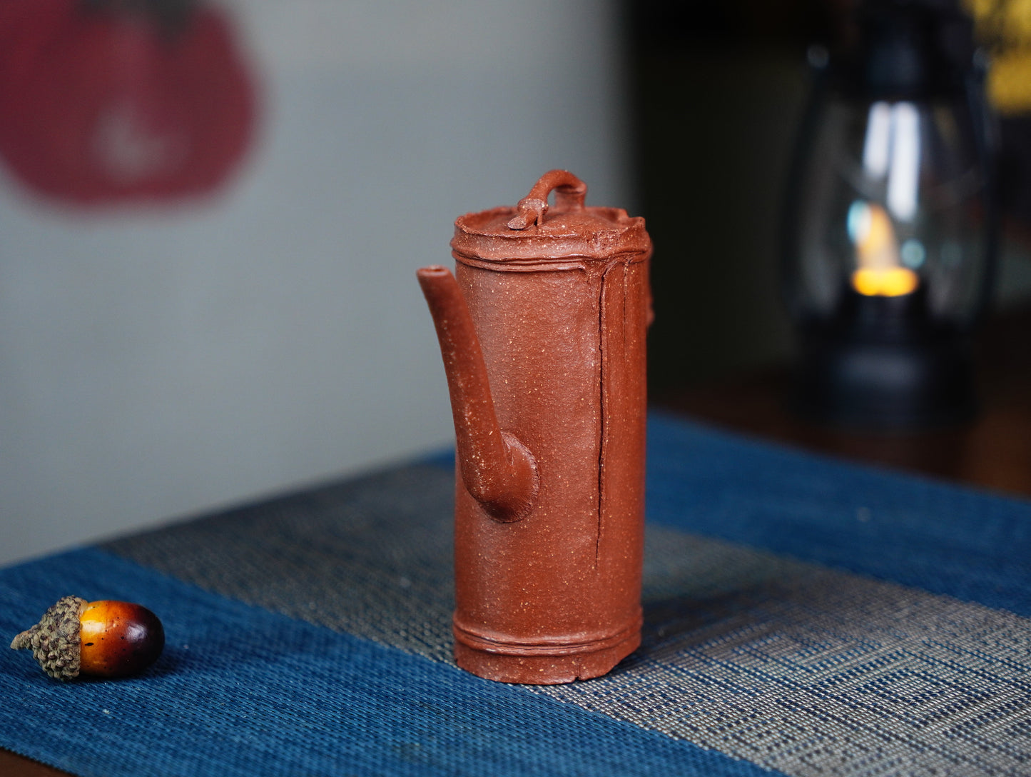 Lucky Bamboo Yixing Clay Teapot - Symbol of Resilience, Handmade Chinese Artisan Tea Ware Red Jiangpo clay 110ML