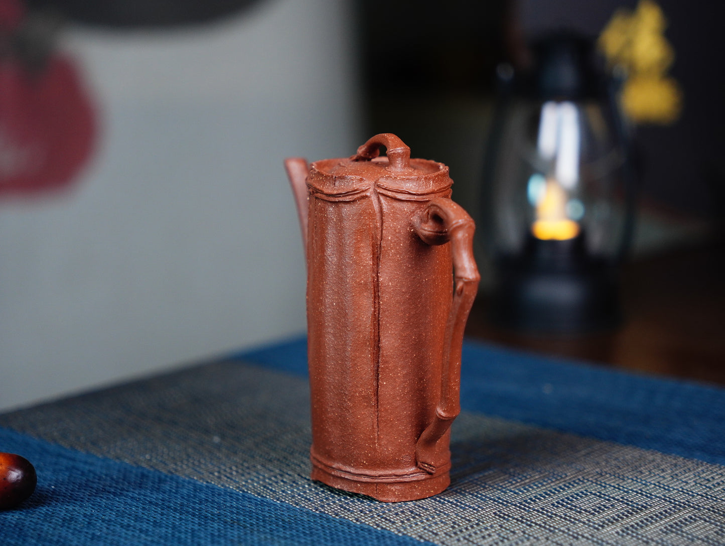 Lucky Bamboo Yixing Clay Teapot - Symbol of Resilience, Handmade Chinese Artisan Tea Ware Red Jiangpo clay 110ML