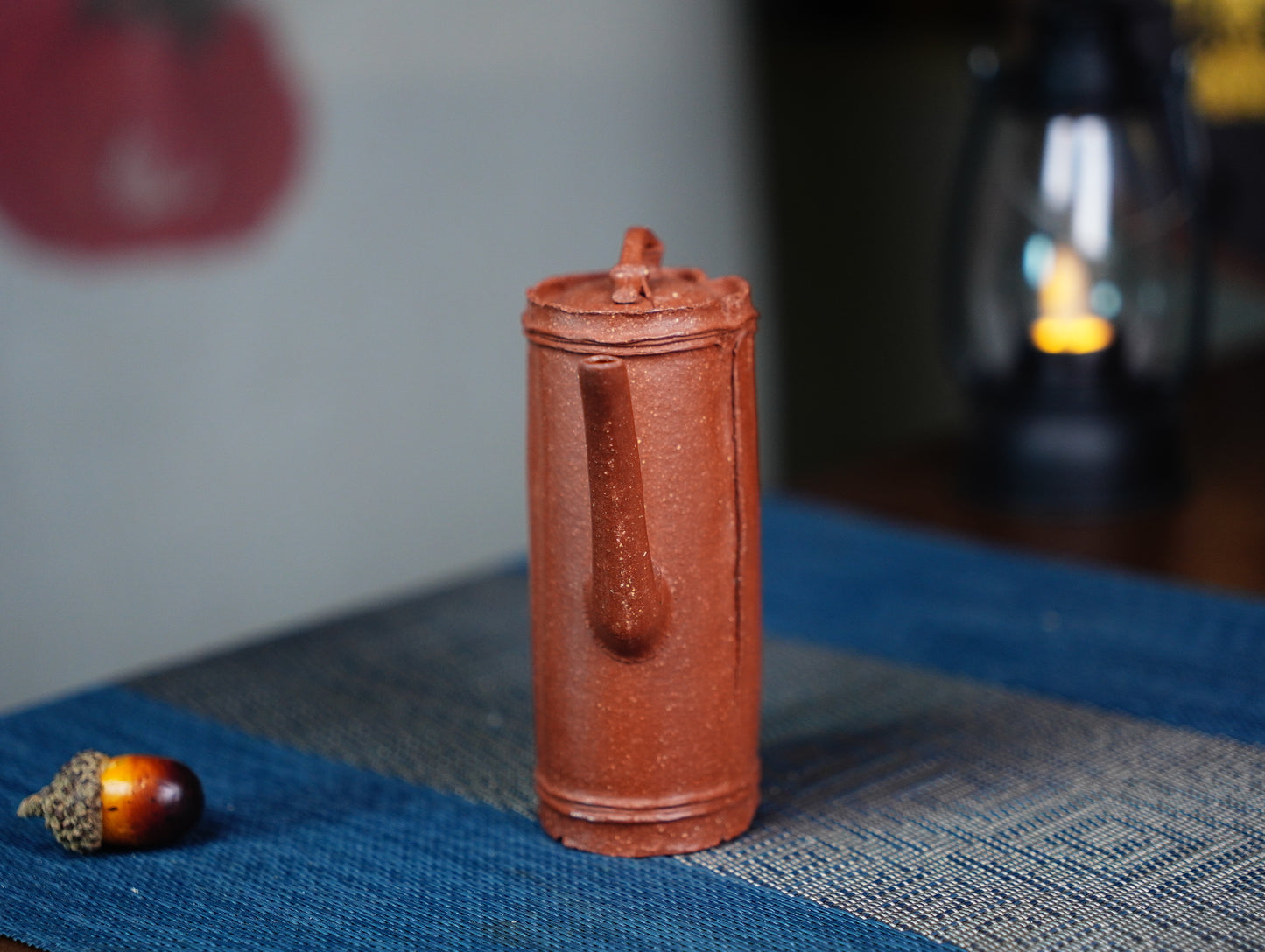 Lucky Bamboo Yixing Clay Teapot - Symbol of Resilience, Handmade Chinese Artisan Tea Ware Red Jiangpo clay 110ML