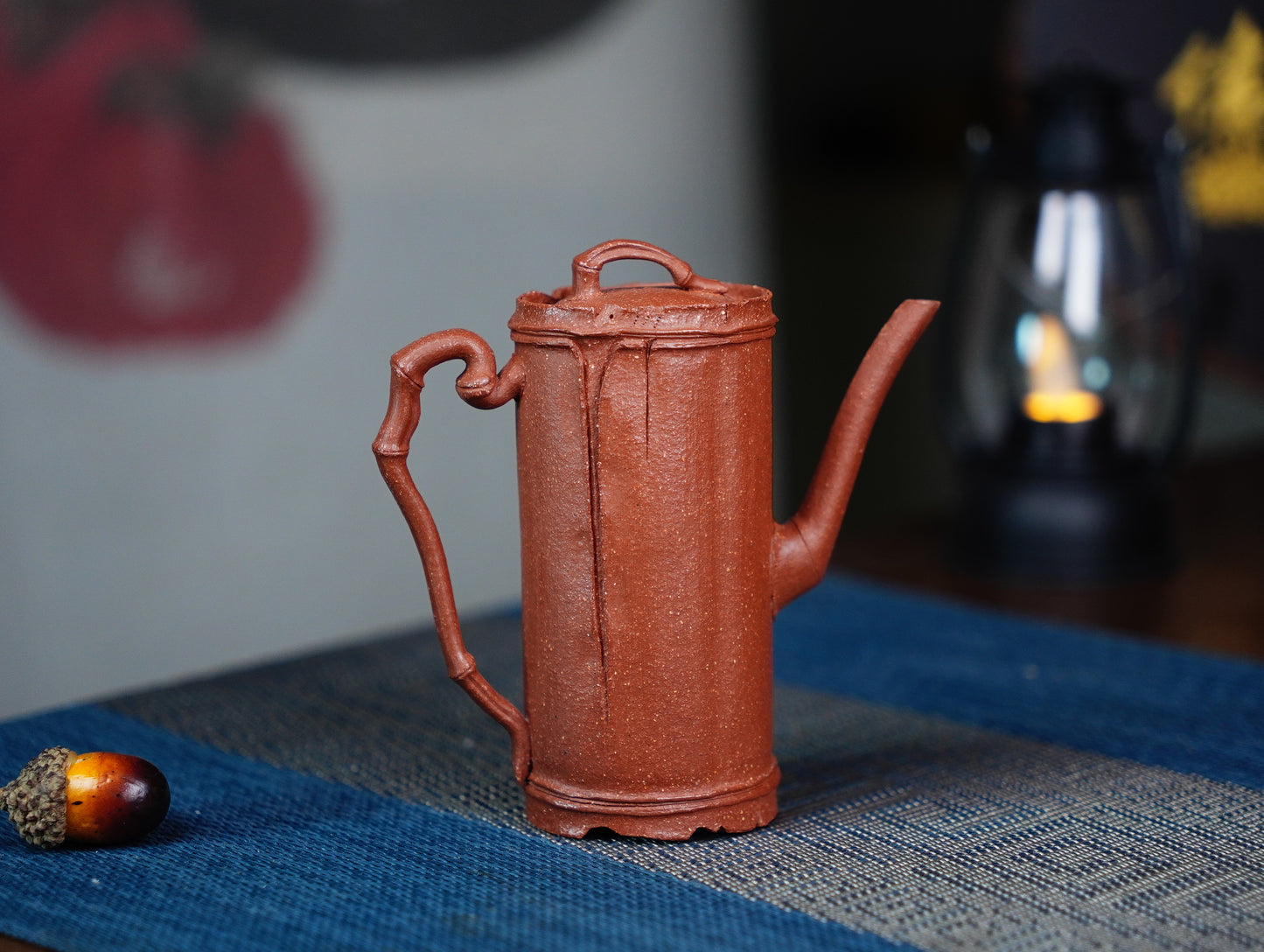 Lucky Bamboo Yixing Clay Teapot - Symbol of Resilience, Handmade Chinese Artisan Tea Ware Red Jiangpo clay 110ML