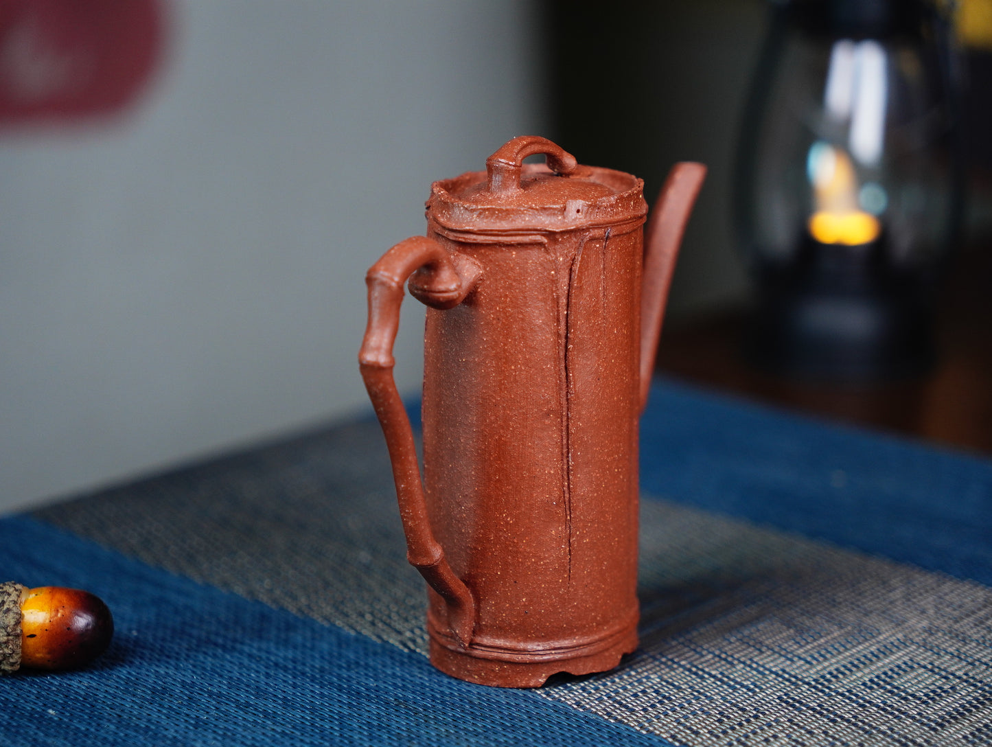 Lucky Bamboo Yixing Clay Teapot - Symbol of Resilience, Handmade Chinese Artisan Tea Ware Red Jiangpo clay 110ML