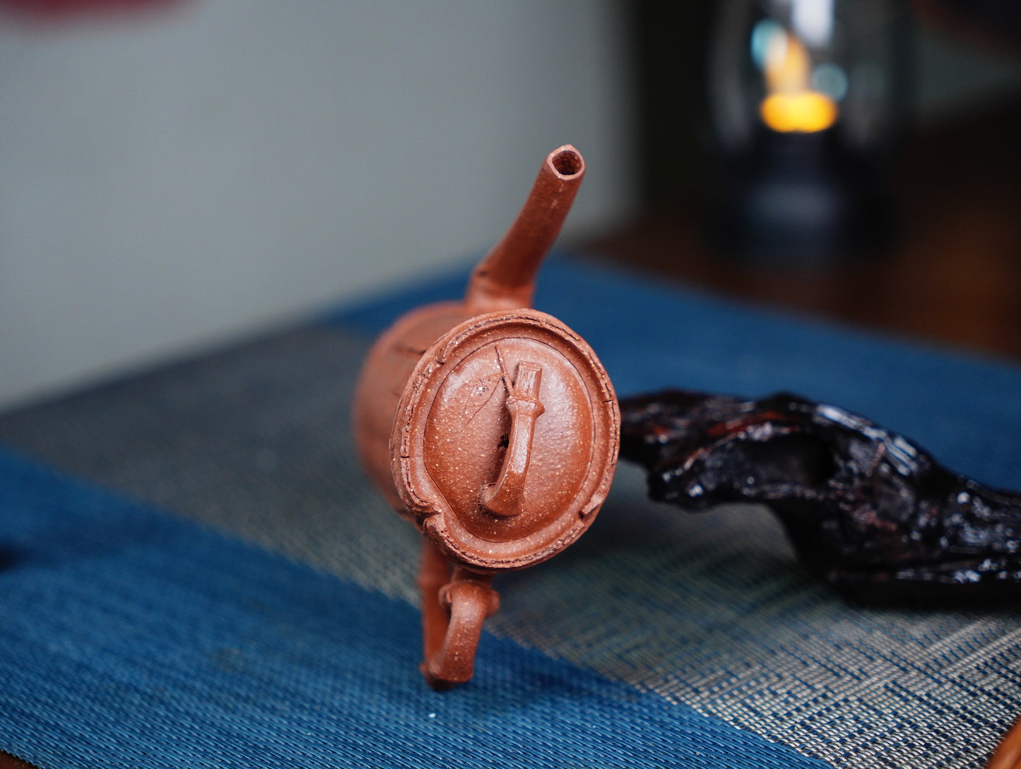 Lucky Bamboo Yixing Clay Teapot - Symbol of Resilience, Handmade Chinese Artisan Tea Ware Red Jiangpo clay 110ML