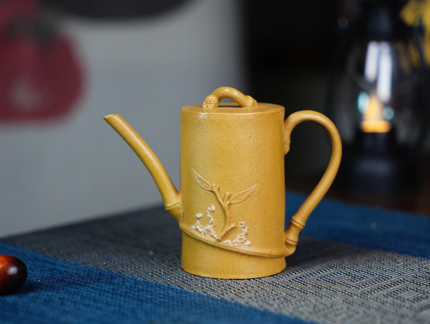 Hand-Carved Bamboo Yixing Zisha Teapot - Zen Chinese Purple Clay Teapot for Gongfu Tea Ceremony 100ML