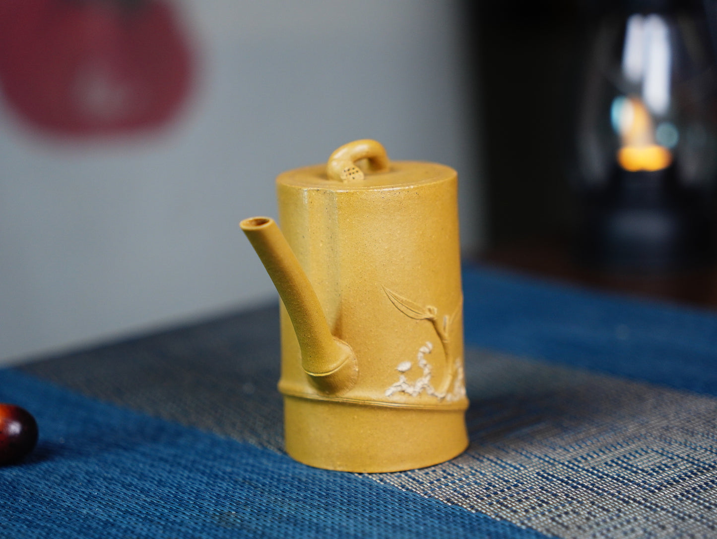 Hand-Carved Bamboo Yixing Zisha Teapot - Zen Chinese Purple Clay Teapot for Gongfu Tea Ceremony 100ML