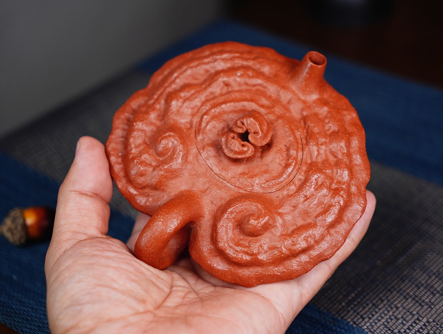 Hand-Carved Lingzhi Mushroom Yixing Teapot, Lucky Longevity Symbol, Zen Tea Ceremony Gift, Chinese Zisha Clay Artisan Pottery 140ml