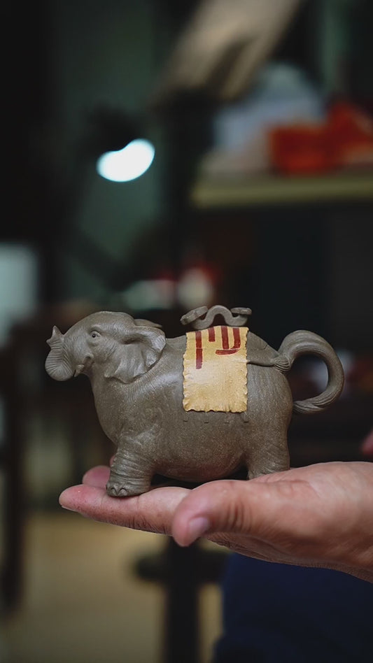 Collectible Elephant teapot (Yixing Zisha Artisan) - Handcrafted Qingduan clay Teapot 180ml Full-Handmade Zen Premium clay